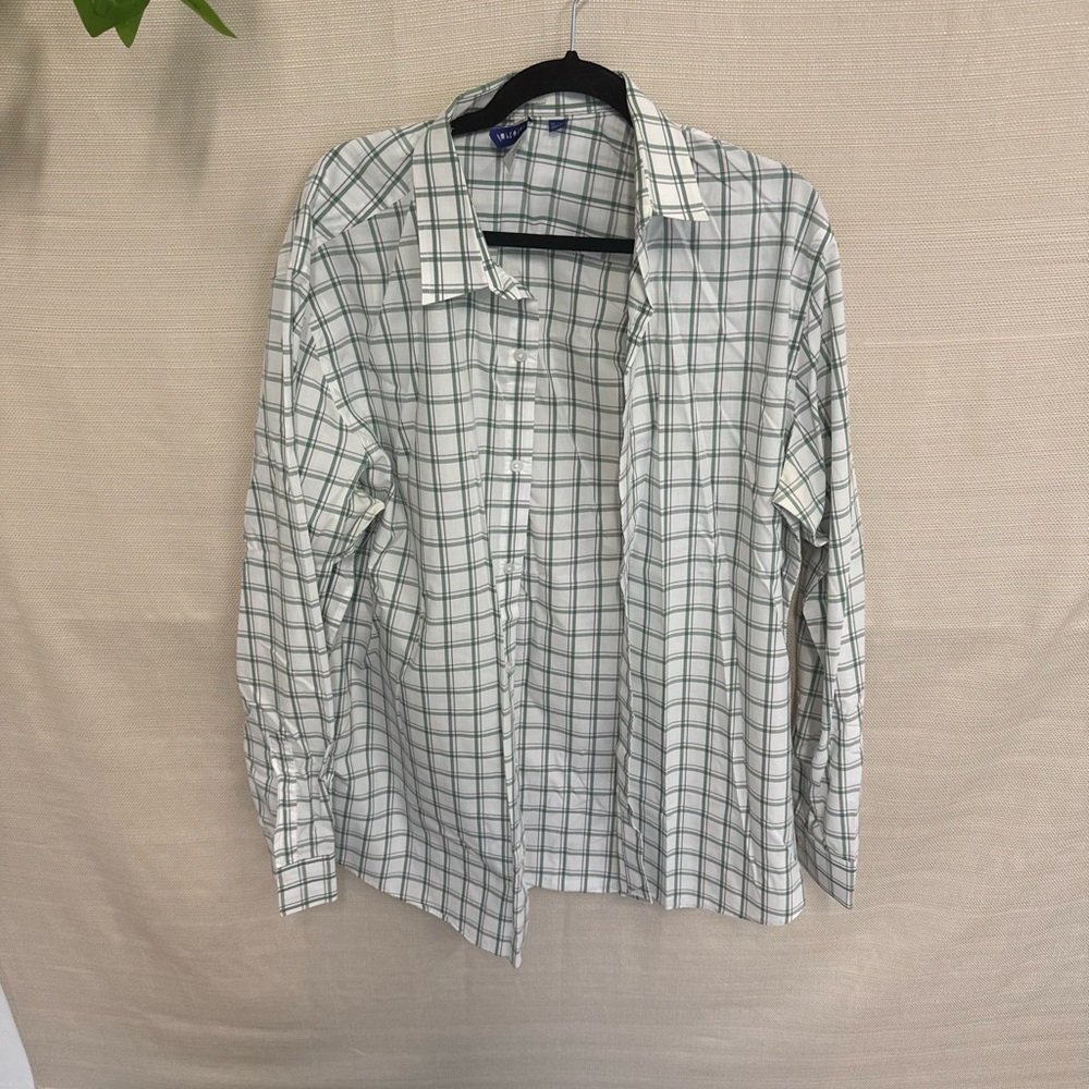 White and Green Casual Button Down Shirt